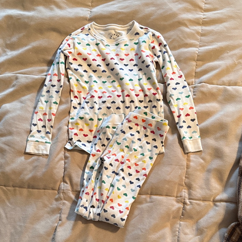 Primary Rainbow Heart Print Kids Pajamas
